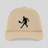 Beige cap with black silhouette of a person playing badminton on a light gray background